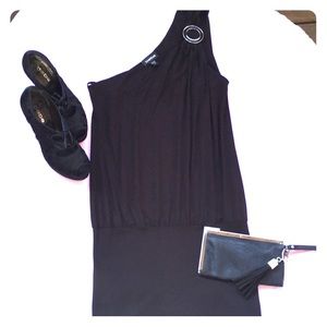 Bebe Black one shoulder mini dress